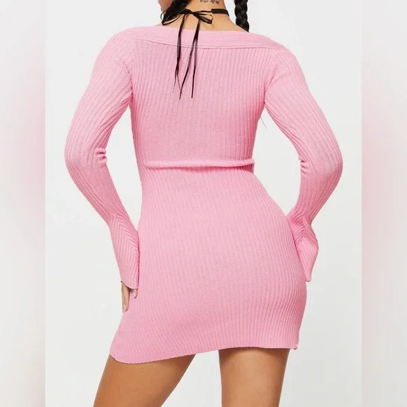 Princess Polly Pink Pember Off The Shoulder Knit Mini Dress Size M/L. NWT. - Picture 6 of 11